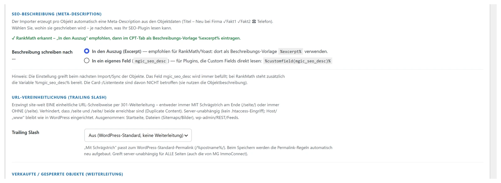Einstellung, woraus die Meta-Description eines Objekts entsteht