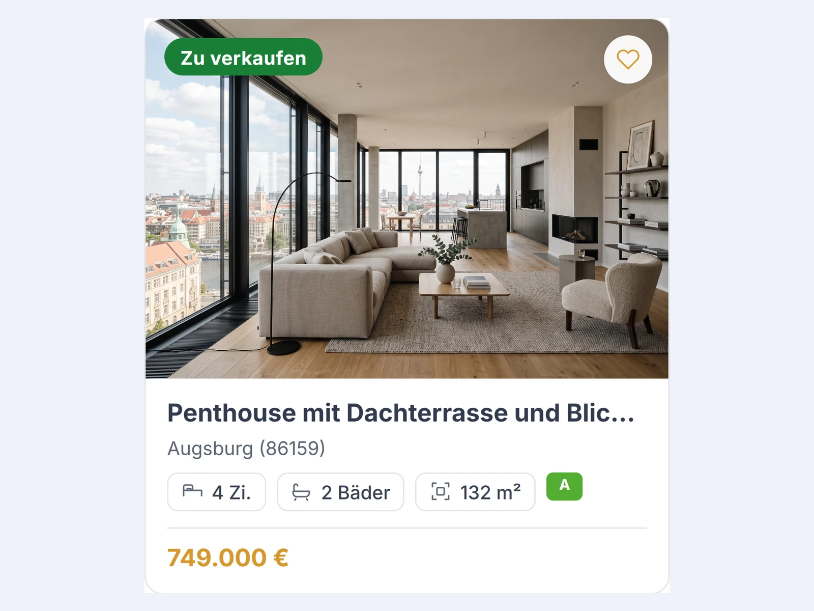 Reduzierte Immobilien-Karte im Design Minimal mit viel Weissraum