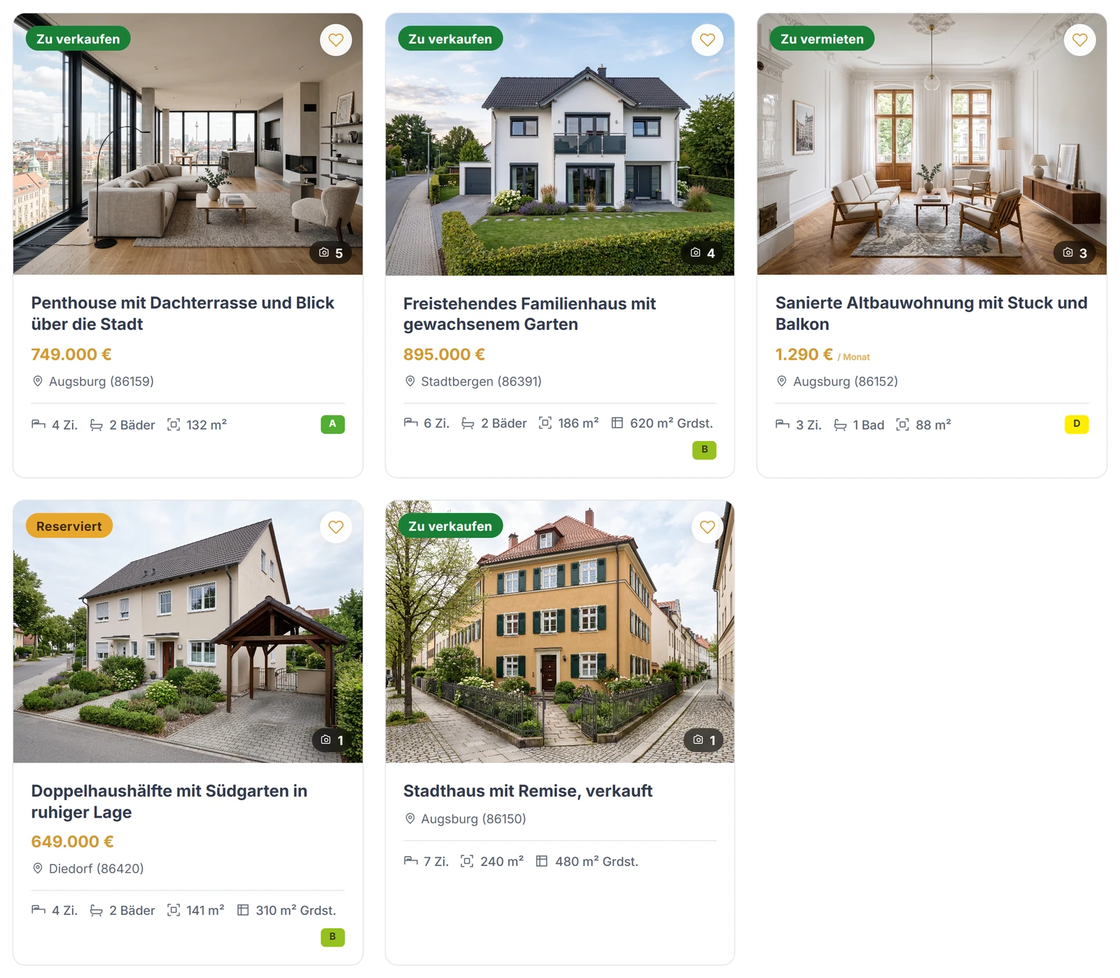 Liste verkaufter Immobilien ohne Preis und Adresse, mit Zähler der vermittelten Objekte