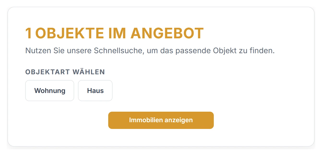 Schnellsuche mit Kaufen und Mieten und der Auswahl des Objekttyps